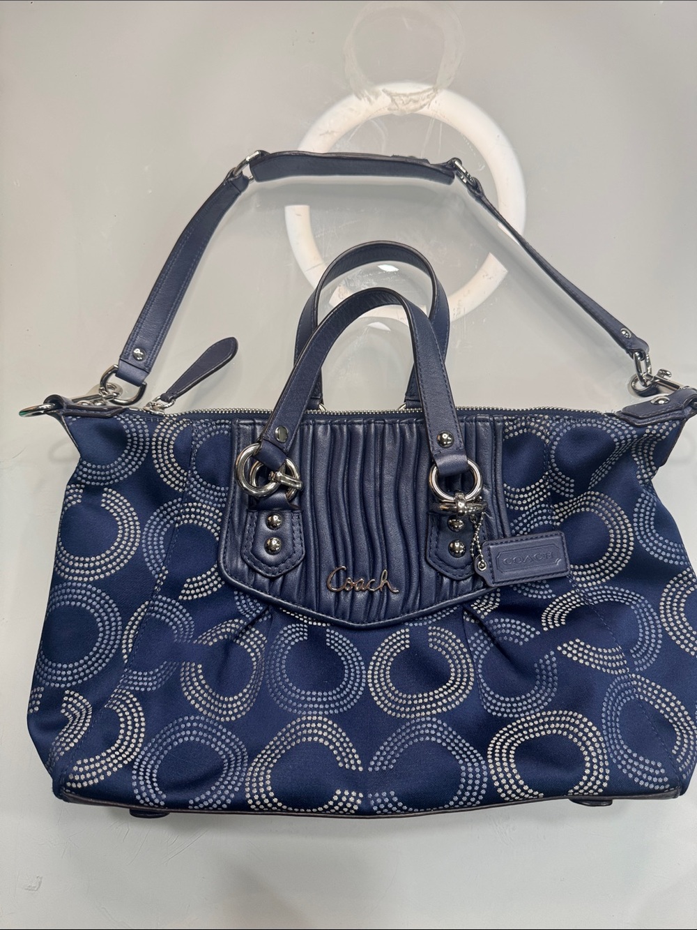 Coach Ashley Dotted Op Art in navy blue with silver hardware